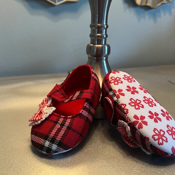 Toddler Baby All Occassion Shoes Christmas Plaid Lace Bow Baby Girl Gift - Picture 3 of 3